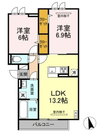 ロイヤルヒルズ(2LDK/3階)の間取り写真