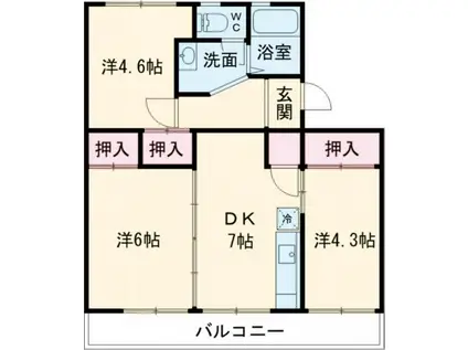 スマイルハイツA(3DK/4階)の間取り写真