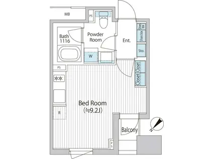 BAUS FLATS日本橋浜町(ワンルーム/7階)の間取り写真