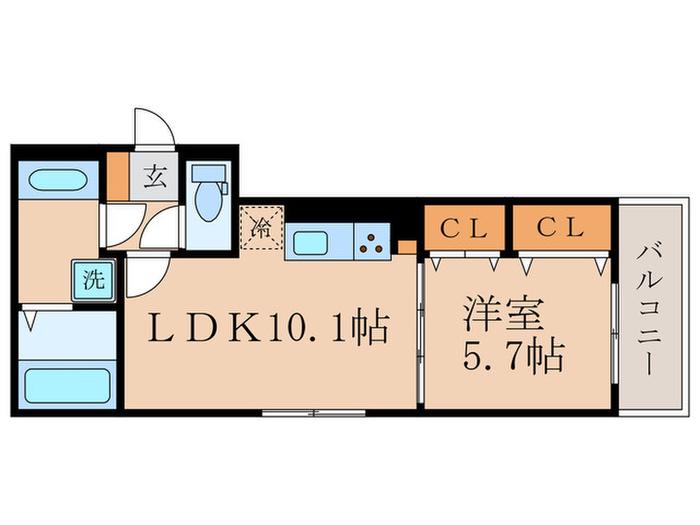 GRAMM六地蔵B棟(1LDK/3階)の間取り写真