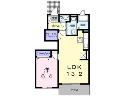リアンヴィラージュB棟(1LDK/1階)の間取り写真