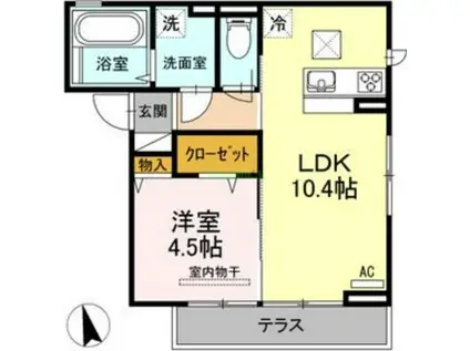D-ROOMプレミオ木町(1LDK/1階)の間取り写真