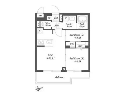ブランシエスタ用賀(2LDK/3階)の間取り写真