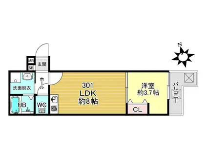深草仙石屋敷町 アパート(1LDK/3階)の間取り写真