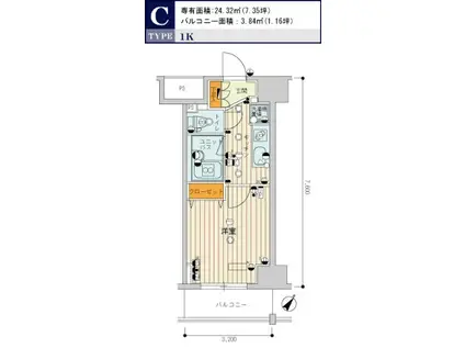 スカイコート新小岩(1K/12階)の間取り写真