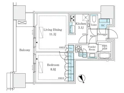 麻布台ヒルズレジデンスB(1LDK/8階)の間取り写真
