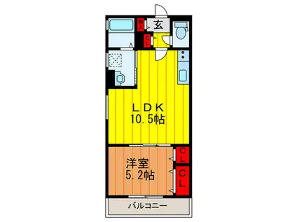 クリエオーレ西三荘(1LDK/2階)の間取り写真