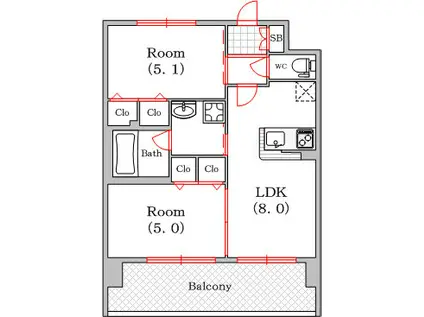 エステムコート南堀江IIレアリス(2DK/11階)の間取り写真