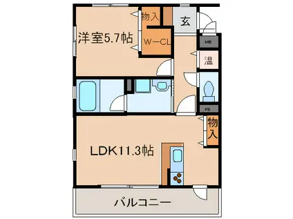 コンフォール黒門(1LDK/1階)の間取り写真