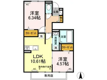 PADRE・RIZ・BLANC(2LDK/1階)の間取り写真