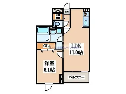 ベリーブロッサム(1LDK/2階)の間取り写真