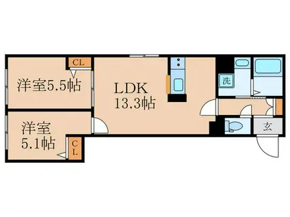 カーサアルバ(2LDK/3階)の間取り写真