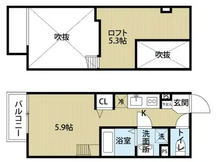 リベール塚口(ワンルーム/2階)の間取り写真