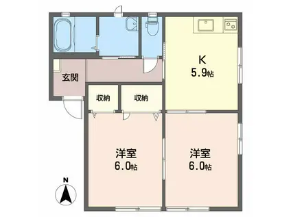 シャーメゾン野中 A棟(2K/1階)の間取り写真