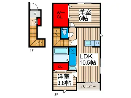 リーブルファイン八潮南川崎III(2LDK/2階)の間取り写真