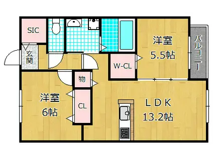 VIVRE 88II(2LDK/1階)の間取り写真