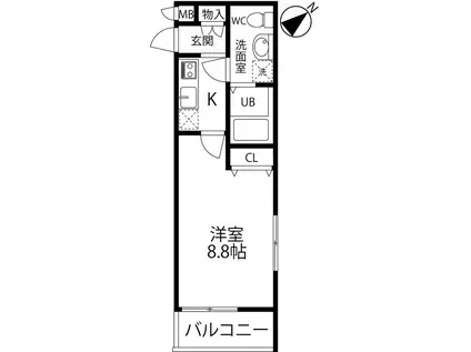カーサクレスト清水I(1K/2階)の間取り写真