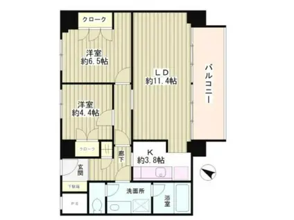 RIVER&TOWER(2LDK/15階)の間取り写真