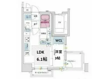 ソルティア大阪同心(1LDK/3階)の間取り写真