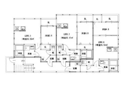 グランレーヴ井尻棟B棟(1LDK/2階)の間取り写真