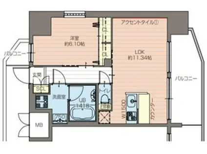 プレジオ都島ASIAN(1LDK/11階)の間取り写真