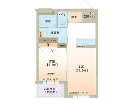 ハートフル 胡桃(1LDK/2階)の間取り写真