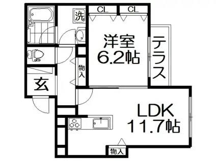 THE GARDEN牧野阪(1LDK/1階)の間取り写真