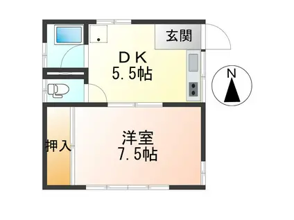 山口荘(1DK/2階)の間取り写真