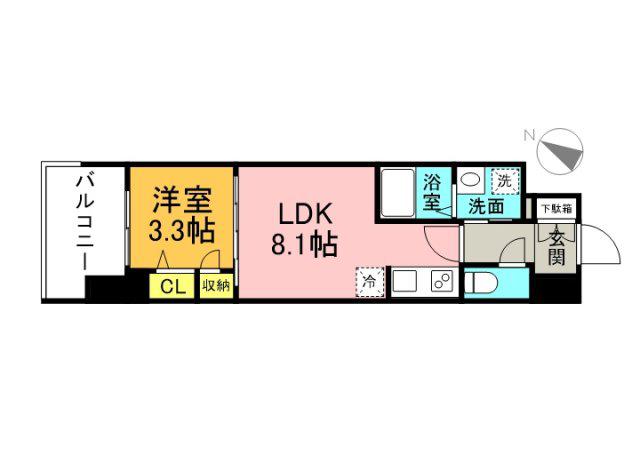 S-RESIDENCE東千田公園ALESIA(1LDK/15階)の間取り写真