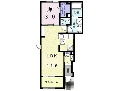 イースト ワン ピース(1LDK/1階)の間取り写真