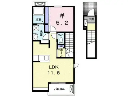 ジェルメ南葛西W-II(1LDK/2階)の間取り写真