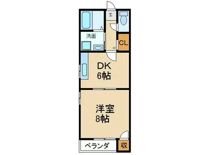 うずしおハイツ星丘(1DK/2階)の間取り写真