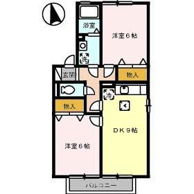 コンフォートD棟(2DK/1階)の間取り写真
