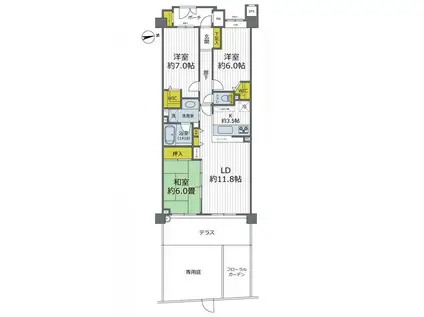 コスモ横濱本牧シーサイドテラス(3LDK/2階)の間取り写真