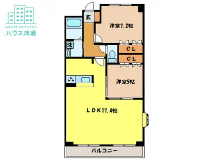 LUCAS ISAHAYA(2LDK/2階)の間取り写真