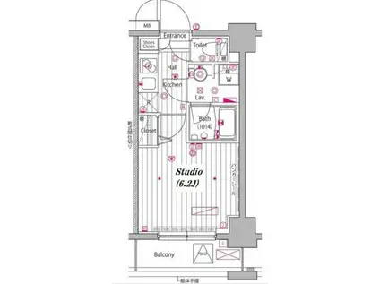 グランドガーラ白金高輪(1K/2階)の間取り写真