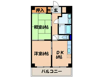 オークヒルズII(2DK/2階)の間取り写真