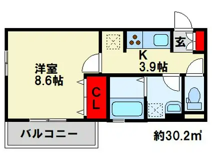 RECIENTE サウス(1K/2階)の間取り写真