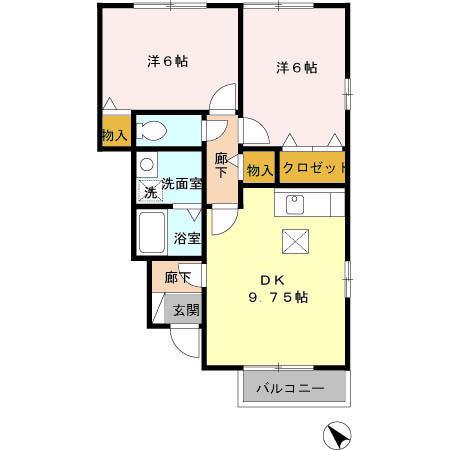 ミーティア(2DK/1階)の間取り写真