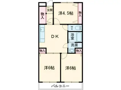 シーザーレジデンス福生(2LDK/2階)の間取り写真