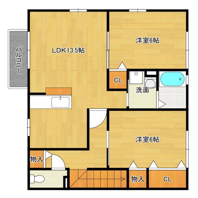 ローズコートHATAKA D棟(2LDK/2階)の間取り写真