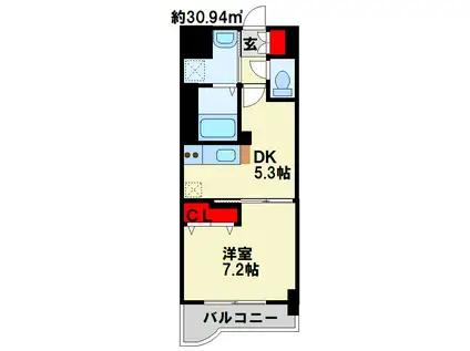 ベル・クール(1DK/1階)の間取り写真