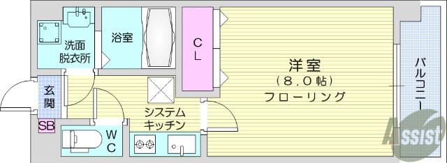 しゃとれ山手町(1K/3階)の間取り写真