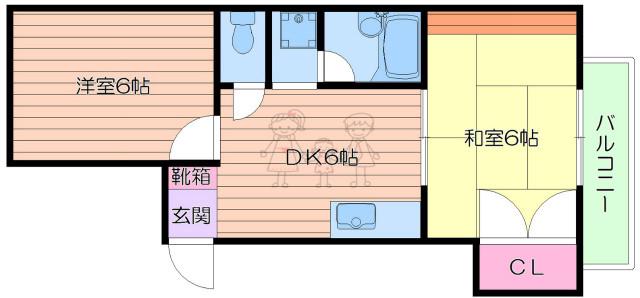 コスモコーポ北田辺(2DK/5階)の間取り写真