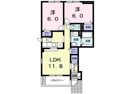 アムールB(2LDK/1階)の間取り写真