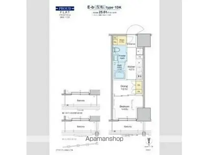 プラウドフラット四谷三丁目(1DK/9階)の間取り写真
