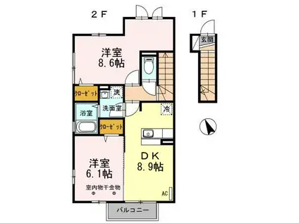 グレースコートミレニアB(2DK/2階)の間取り写真