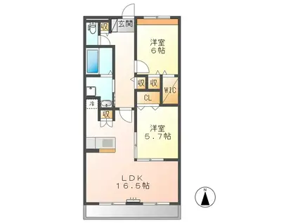 ア・ドリーム南ヶ丘(2LDK/2階)の間取り写真