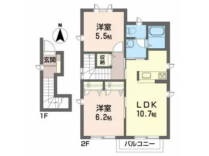 ミックハウス B(2LDK/2階)の間取り写真