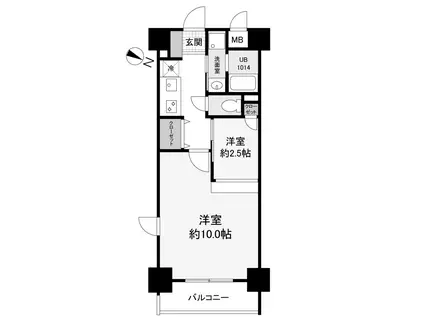 レジディア神戸三宮プレイス(1SK/2階)の間取り写真